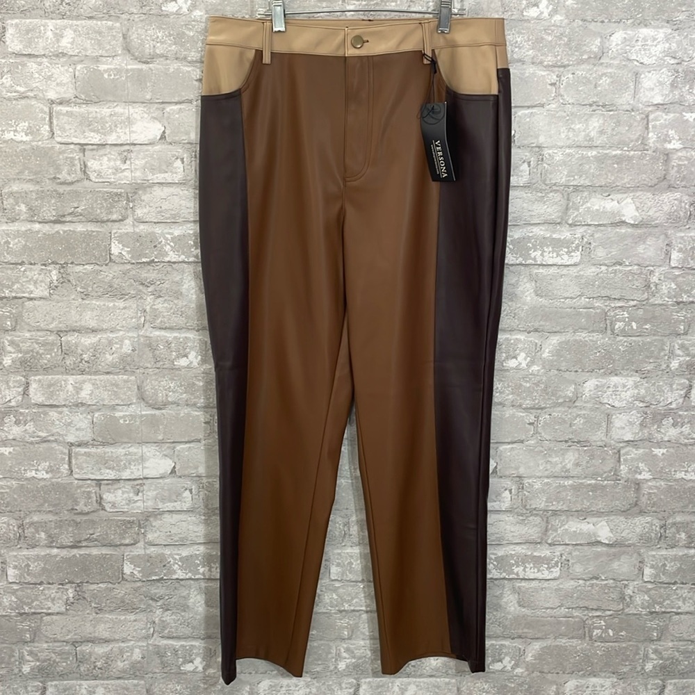Versona Modern Faux Leather Colorblock Pants